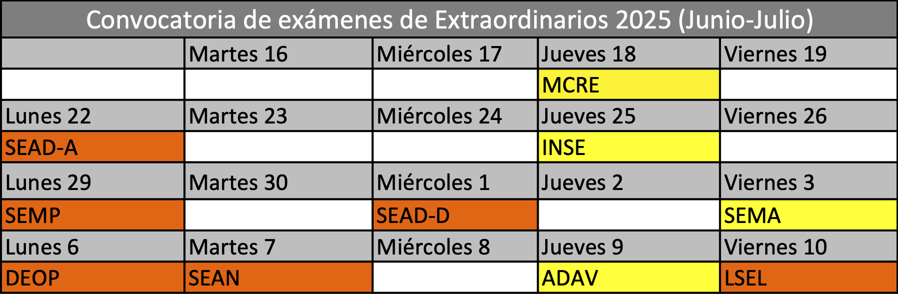 Exámenes extraordinaria