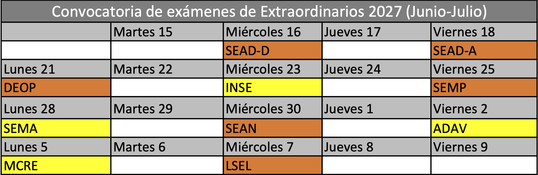 Exámenes extraordinaria