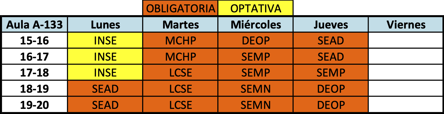 Horarios 1S